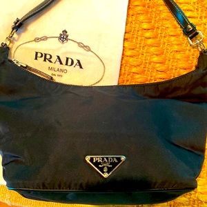 Authentic Black Nylon Prada Mini Purse w/ leather handle & silver hardware
